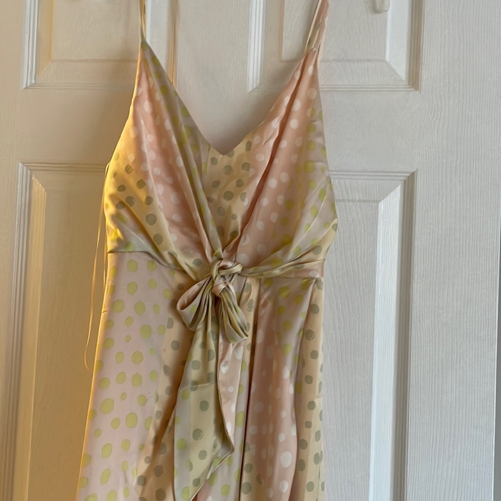 Polka dot pink tone S hi lo silk style dress